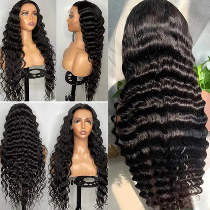 210 Density Deep Wave Human Hair Wigs 13x4 Transparent Lace Front Deep Curly Wigs Pre Plucked Virgin Raw Real Human Hair Wigs
