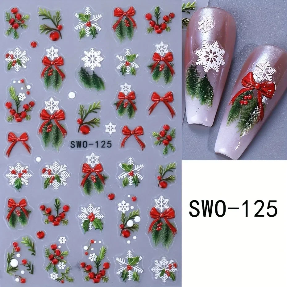 2PCS Winter Christmas relief nail stickers, easy to apply for nail decoration DIY、Gifts, parties, and wedding makeup and styling