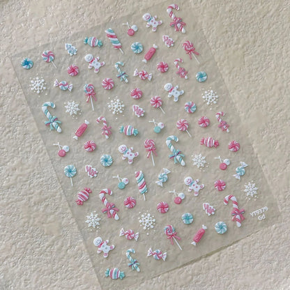 2026 New 5D Embossed Garland/Christmas Tree Nail Stickers White Snowflakes Bow Star Nail Decals Self-Adhesive Xmas Nail Decor