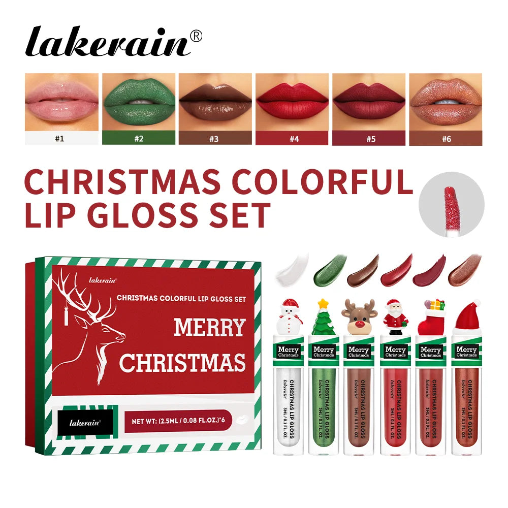 Christmas Lip Gloss Set Waterproof Long-Lasting Moisturizing Lip Skincare Lip Glaze Set Ideal Festive Holiday Christmas Gift
