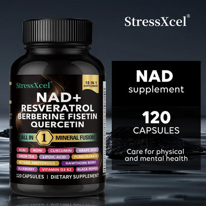 NAD+ Supplement with Resveratrol  & Quercetin - Boost NAD+ Levels, Energy & Anti-Aging Support - Vegan, 120 Softgels