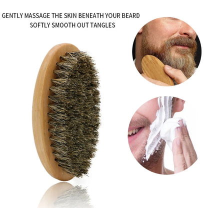 Soft Boar Bristle Wood Beard Brush Hairdresser Shaving Tool Men's Mustache Comb Kit With Bag Beard Hair Comb Set
