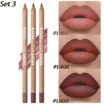 3Pcs Long-Lasting Velvet Lip Liner Matte Lipstick Waterproof  Perfect Gift for Valentine's Day, Lip Liner Set