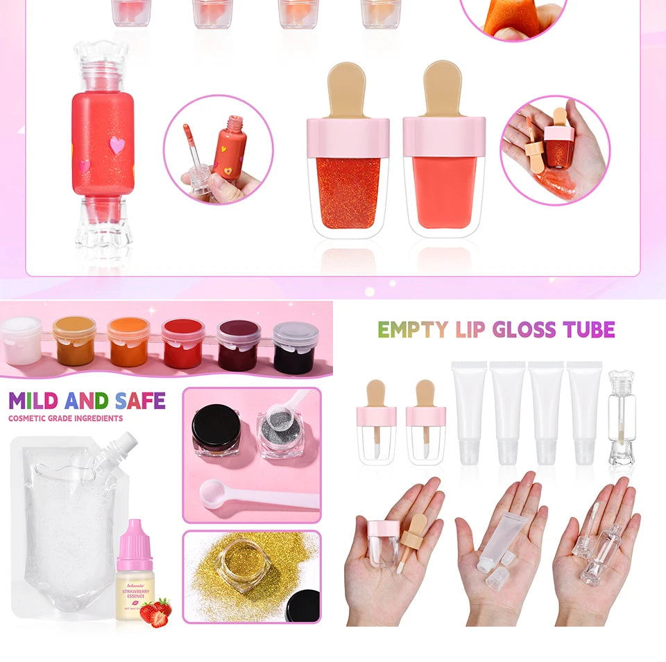 Lip Gloss Base Set for Kids Gifts Lip Gloss Making Kit Diy Lip Gloss Kit Moisturizing Nourish Lip Gloss Pack Set Cosmetics