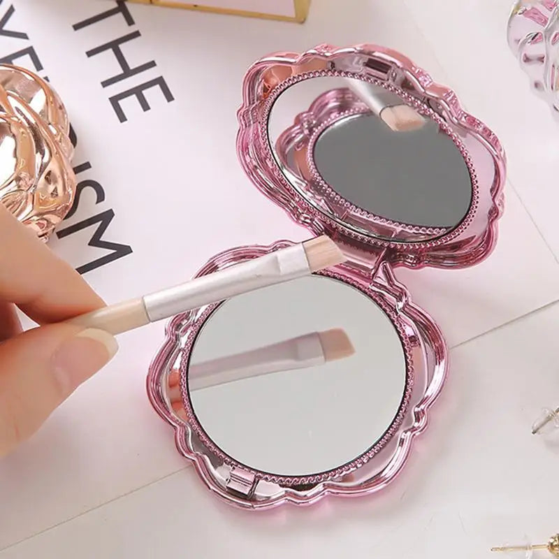 Portable Mini Mirror Retro Rose Flower Shape Small Pocket Makeup Mirror Double Sided Hand Mirrors Compact Cosmetic Beauty Girls