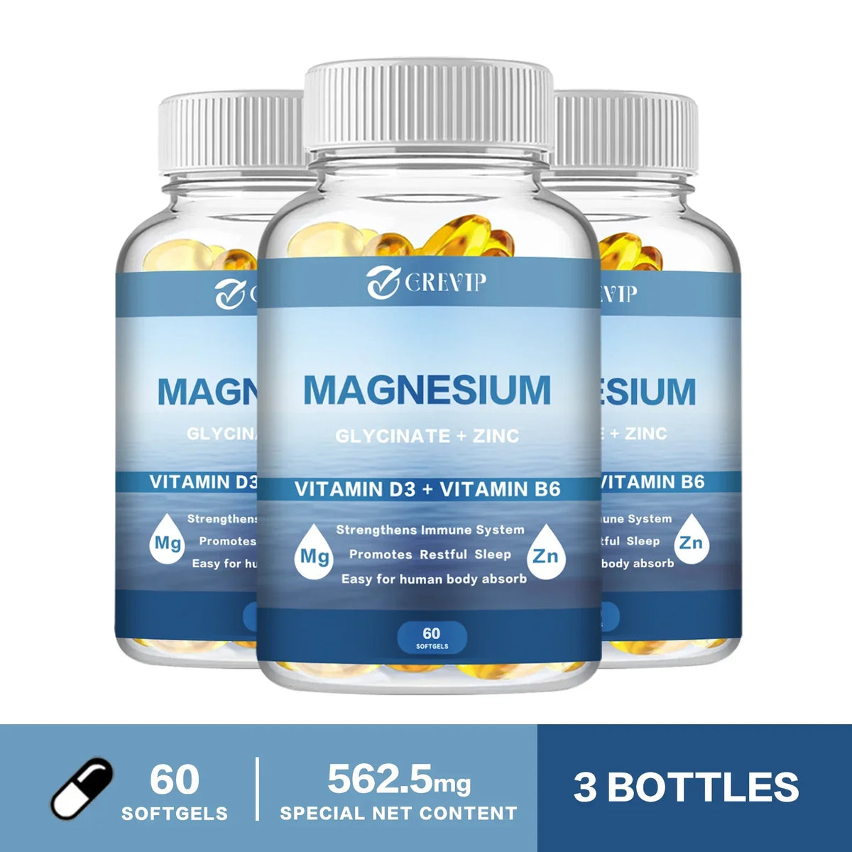Magnesium Glycinate Supplement 500mg with Zinc,Vitamin D3 B6 High Absorption Support Muscle, Nerve, Joint and Heart Health
