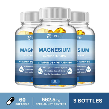 Magnesium Glycinate Supplement 500mg with Zinc,Vitamin D3 B6 High Absorption Support Muscle, Nerve, Joint and Heart Health