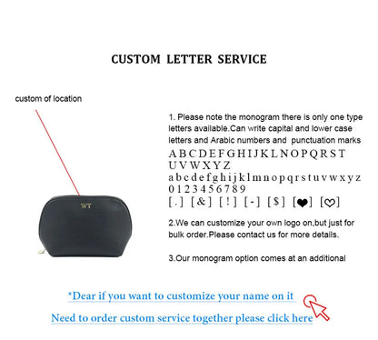 Customized Letters PU Leather Cosmetic Storage Bag Classic Simple Atmosphere Solid Color Make Up Bag Advanced Zipper Wash Bag