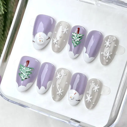 10Pcs Winter Vintage Wine Red Gilded Christmas Tree European and American Style Press On Nails With Cat Eyes Nail Art Patches