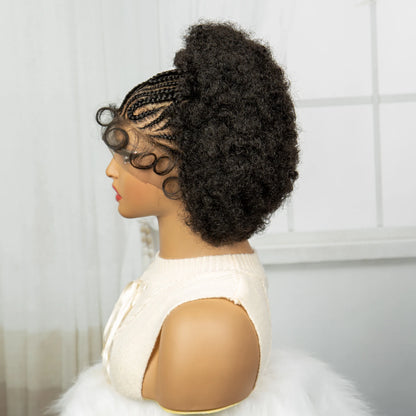 Synthetic Cornrow Braided Wig with Baby Hair 13x6 Lace Front Afro Kinky Curly Short Braids Transparent Lace Wig for Black Women