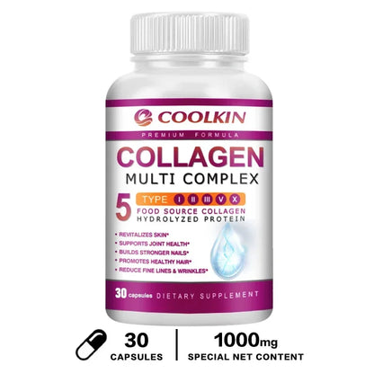 Collagen Multi Complex - Types I, II, III, V, X, Non-GMO, Enhanced Absorption, for Healthy Hair, Bones, Cartilage, Skin & Nails