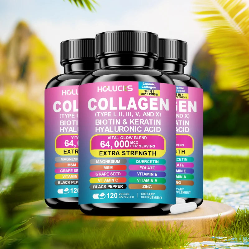 Collagen Capsules with Vitamin A C E Biotin, Support Skin Nail Joint Health, Hair Growth, Anti Aging, Firming, Whitening, Energy