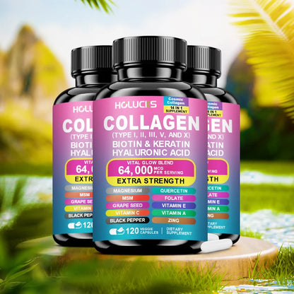 Collagen Capsules with Vitamin A C E Biotin, Support Skin Nail Joint Health, Hair Growth, Anti Aging, Firming, Whitening, Energy