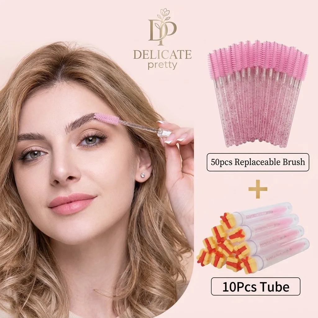 10PCS Christmas Mascara Wand in Tube with 50pcs Nylon Bristles for Eyelash Extension and Replacement Eyelash Brush Eyelash Comb