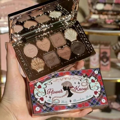 Flower Knows Makeup Eyeshadow Chocolate Wonder-Shop Glitter Matte Eye Shadow Palette 8-Color Eye Vegan Makeup Cosmetics