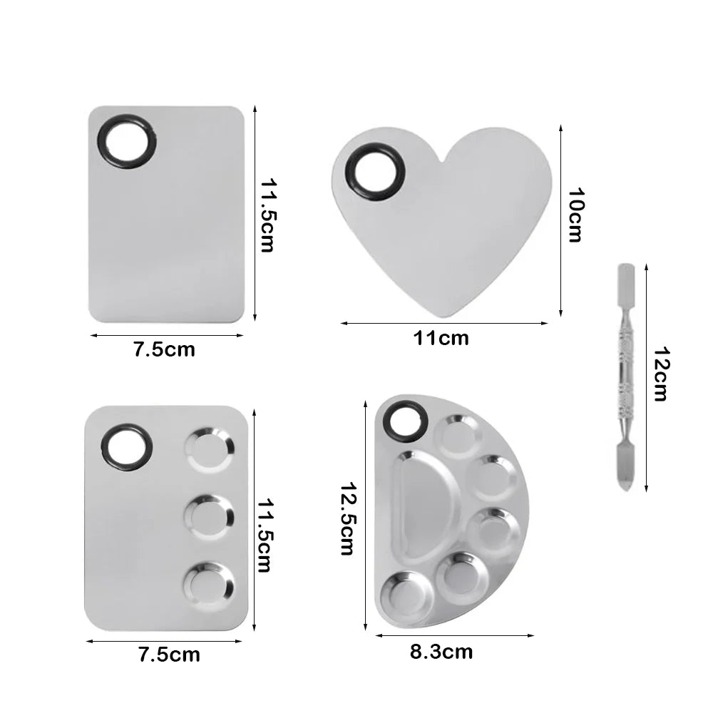 With Spatula Rod Makeup Color Palette Portable Stainless Steel Nail Art Polish Mixing Plate Durable