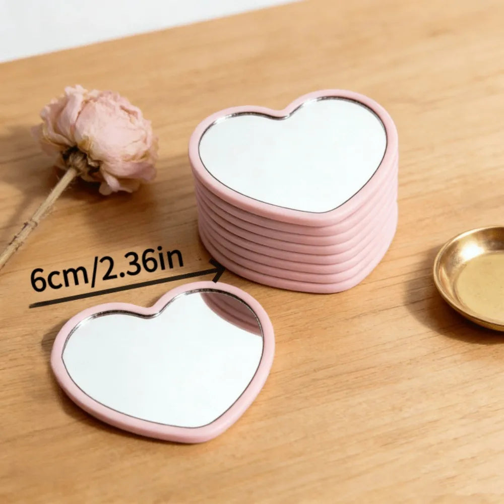 15 Pieces Set Heart Shaped Mini Mirrors with Pink Storage Bag Perfect for Travel Wedding Gifts and Korean Skincare Routines
