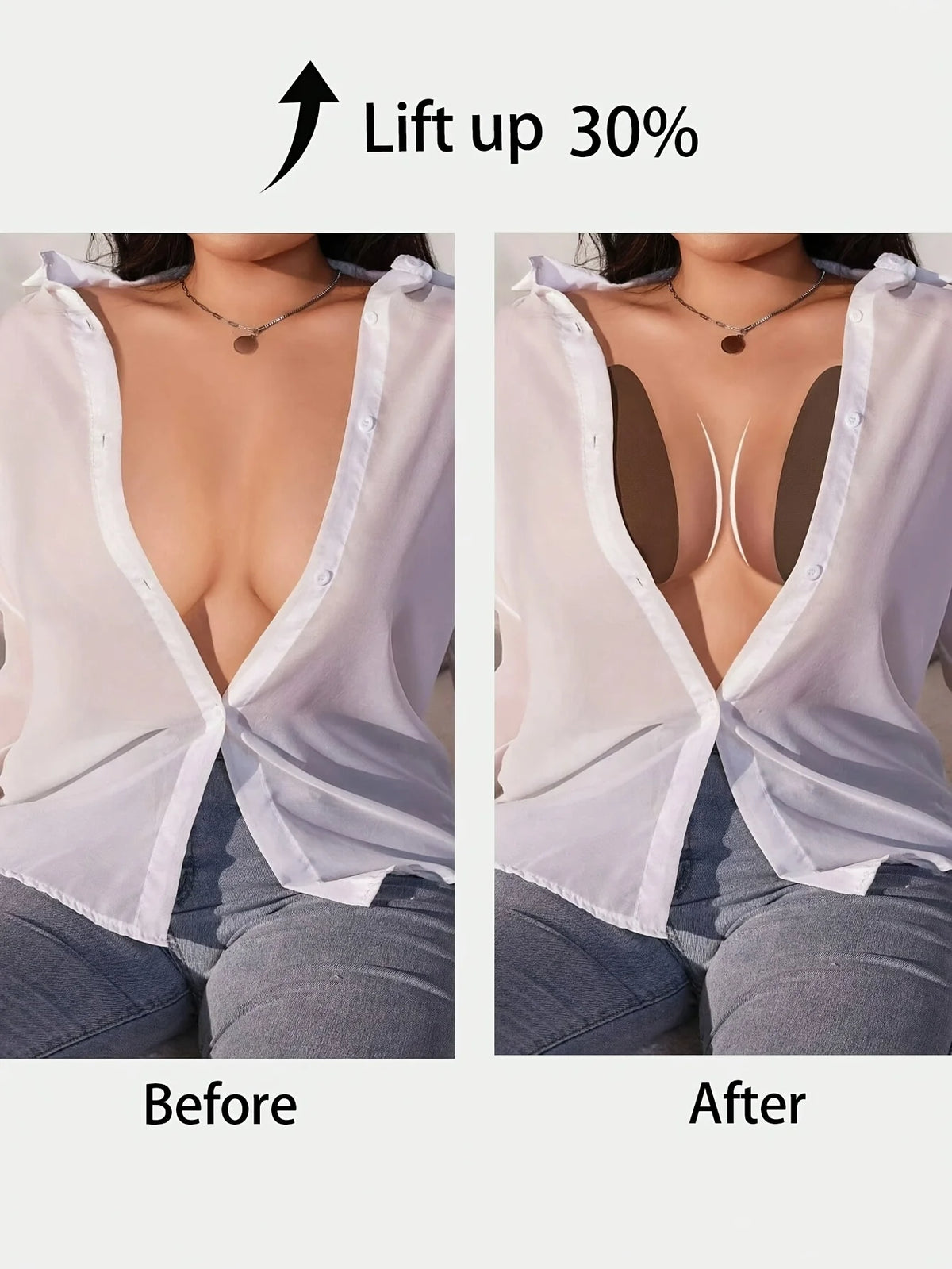 2pcs Teardrop-Shaped Invisible Adhesive Push-Up Bra Pads, Strapless Apricot Breast Lift Covers with Comfortable Support