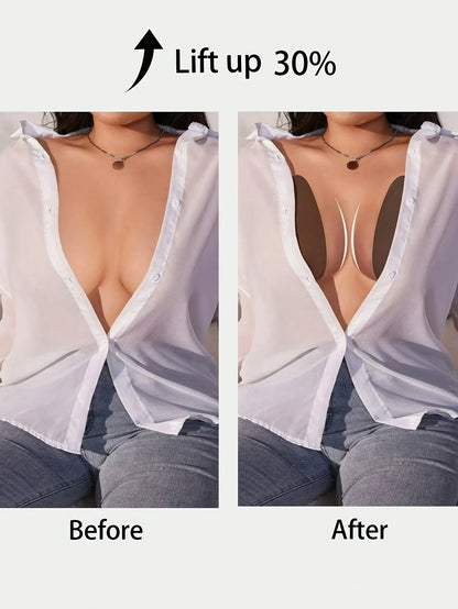 2pcs Teardrop-Shaped Invisible Adhesive Push-Up Bra Pads, Strapless Apricot Breast Lift Covers with Comfortable Support