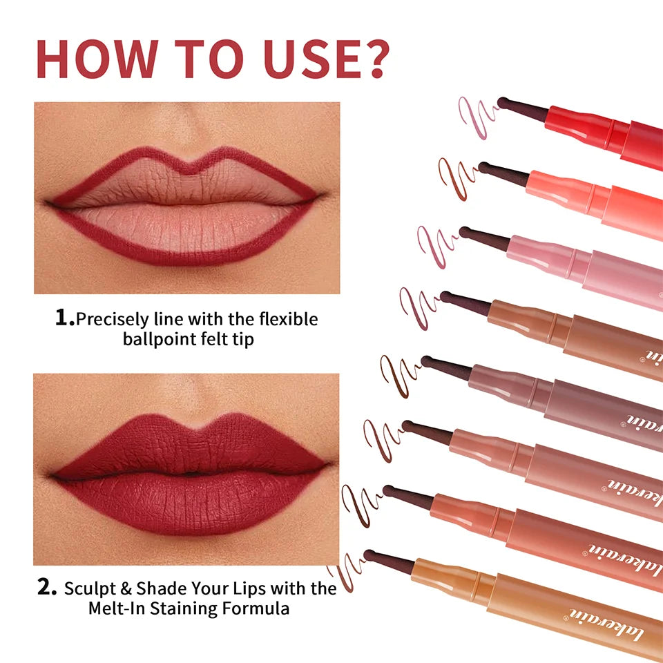Lakerain Lip Liner Waterproof Transfer-proof Long-lasting Wear Pen Style Felt Head Design Blendable Lip Liner Stain Pen