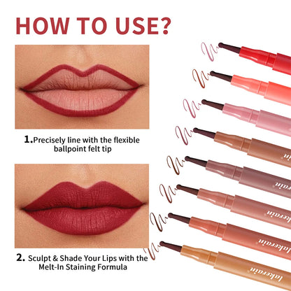 Lakerain Lip Liner Waterproof Transfer-proof Long-lasting Wear Pen Style Felt Head Design Blendable Lip Liner Stain Pen