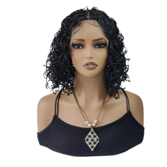 12Inches Synthetic Lace Front Braided Wig Short Bob Braids Handmade Micro Cornrow Braid Knotless Box Braid Curly Wigs