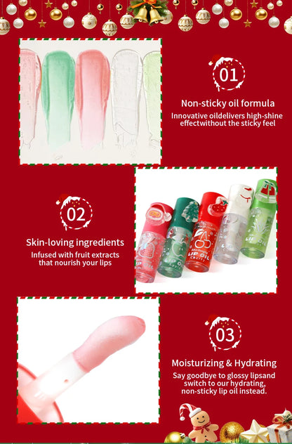 Christmas lip gloss gift box, long-lasting moisturizing and color changing lip oil, high gloss effect lip gloss 5- pieces