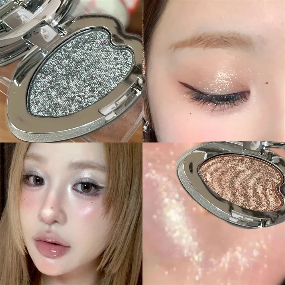 Pearlescent Lavender Eyeshadow Palette Facial Highlighter Brightening Blusher Glitter Heart-shaped Eye Shadow Women Makeup  ﻿