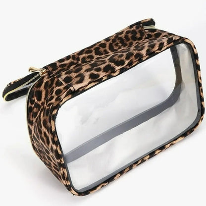Transparent Leopard Print Clear Makeup Bag Large Capacity Travel Make Up Cosmetic Organizer Zipper Waterproof Cosmetic Bag