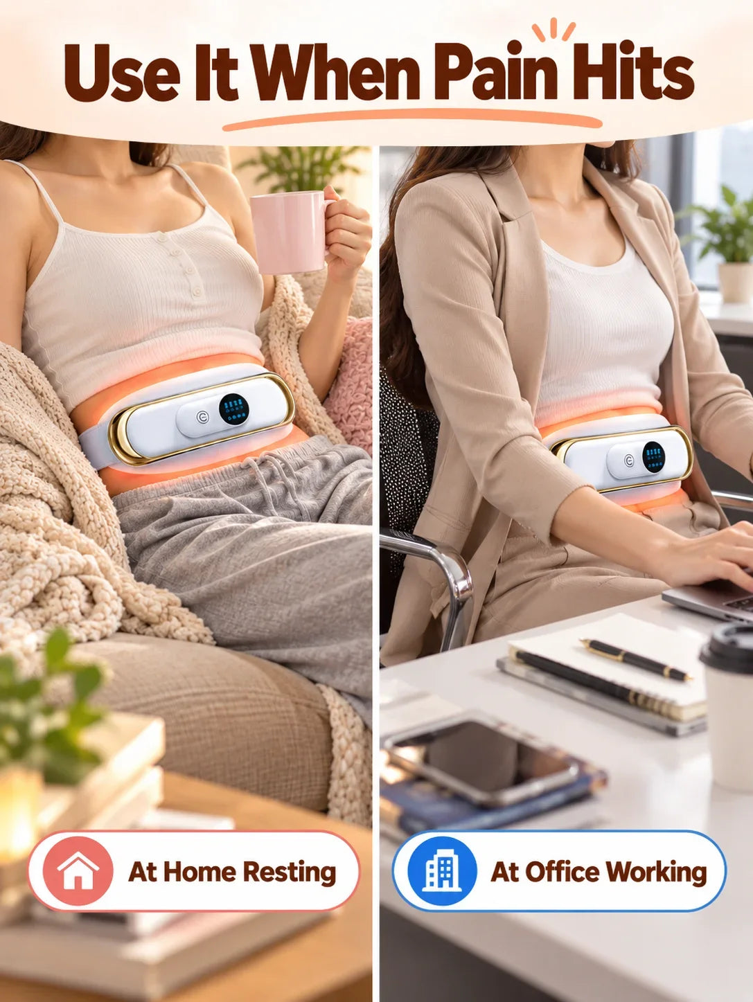 Period Pain Relief Belt Soothing Heating Vibration Waist Massager for Menstrual Cramps & Lower Back Soreness