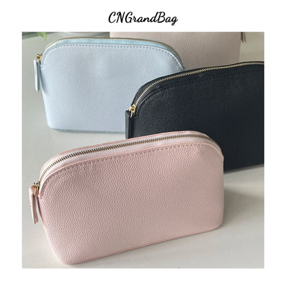 Customized Letters PU Leather Cosmetic Storage Bag Classic Simple Atmosphere Solid Color Make Up Bag Advanced Zipper Wash Bag