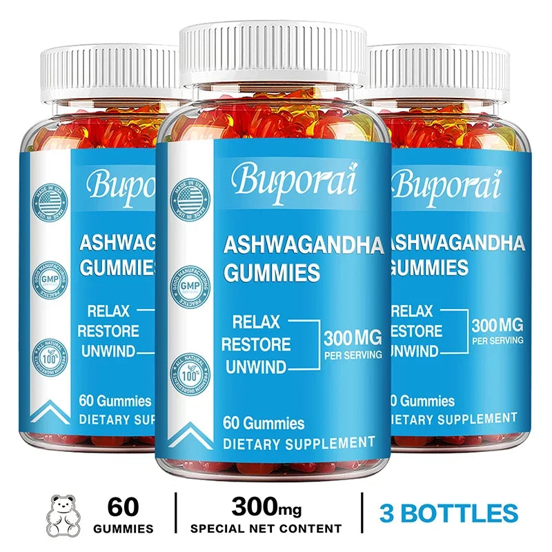Ashwagandha Gummies - Relieve Stress, Enhance Memory, Focus, Promote Immune and Nervous System Health and Metabolism