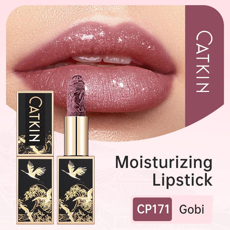 CATKIN Christmas Limited New Year's Lipstick for Lips CATKIN Moisturizing with Golden Glosses, Tone CP170 Crimson Pink, 3.6 G