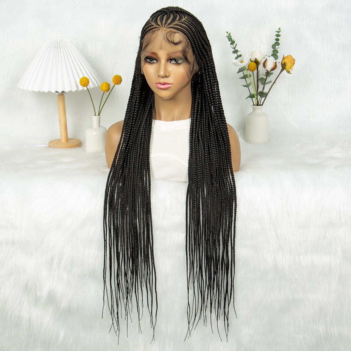 Box Braids Wig 36Inch Cornrow Braided Wigs Synthetic Full Lace  Braided Wig for Black Women Blended Lace Front Braiding Hair Wig