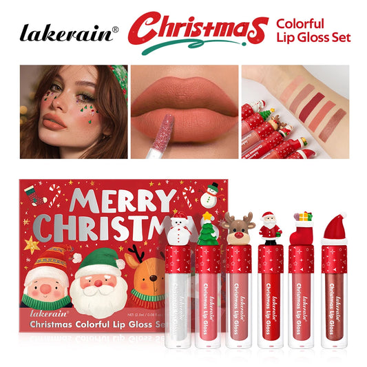 Christmas Lip Gloss Set Waterproof Long-Lasting Moisturizing Lip Skincare Lip Glaze Set Ideal Festive Holiday Christmas Gift