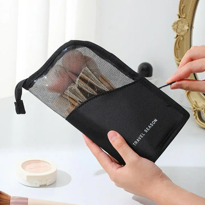 2 in 1 Standing Makeup Brush Bag Portable Travel Cosmetic Case Multi Slot Mesh Lipstick Eyebrow Pencil Holder Organizer Pouch