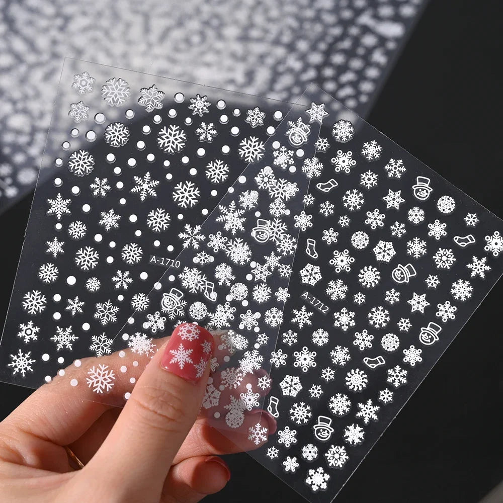 1sheet 3D White Snowflakes Nail Stickers for Christmas Winter Snow Flower Self-adhesive Nail Art Decals DIY Manicure Decorations