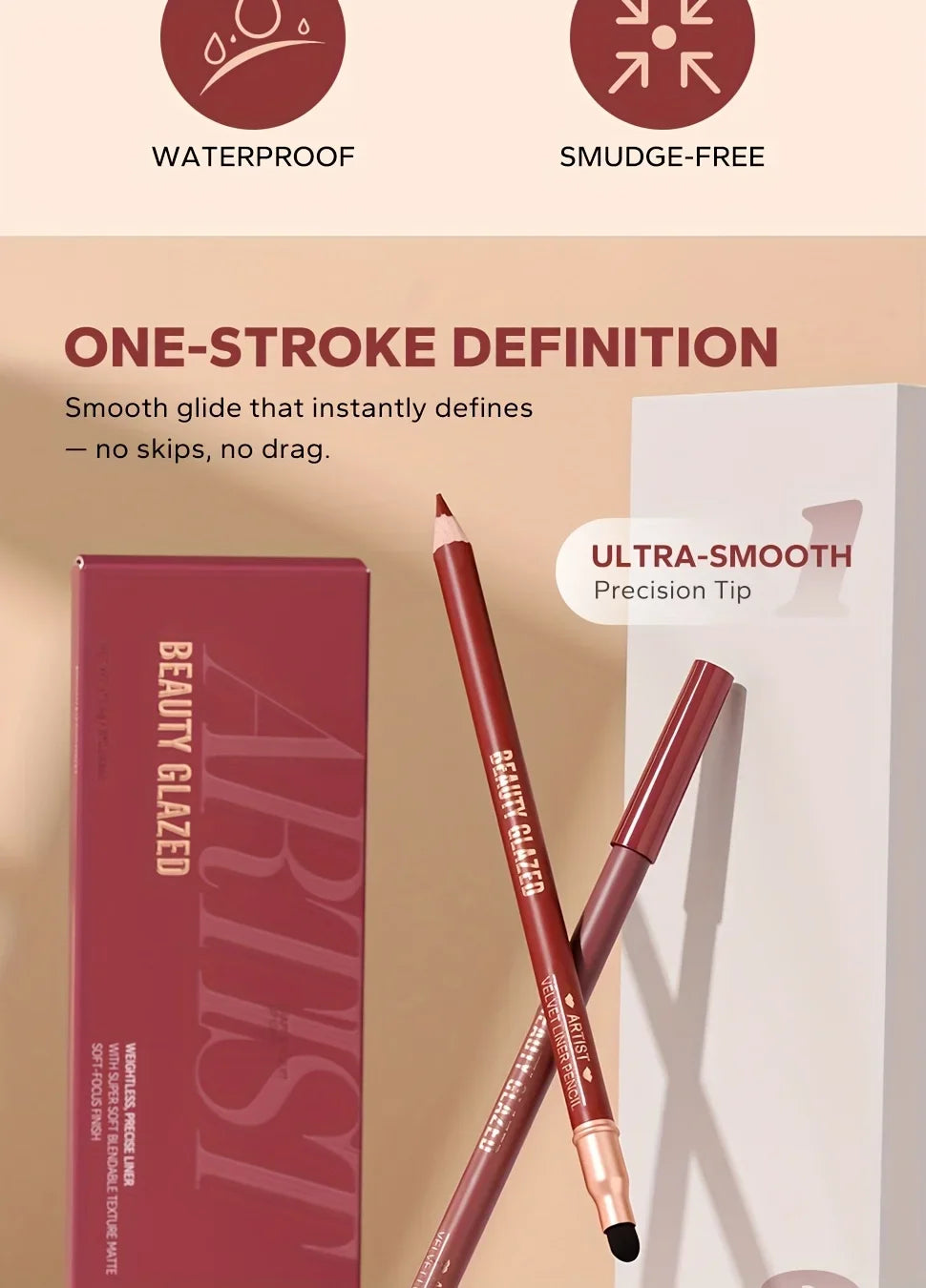 Beauty Glazed 6pcs Matte Nude Sponge Lip Liner Set  Long-Lasting Silky Waterproof Texture Multi-Function Makeup Pens
