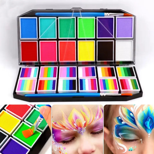 Professional Body Art 12 Colors Pastel Neon UV Color Rainbow Split Cake Face Paint Palette for Halloween Christmas