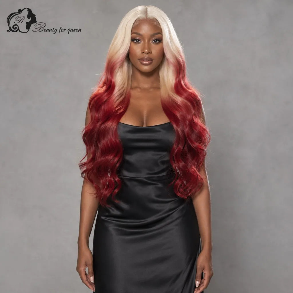 Voluminous Platinum Cherry Ombre Body Wave Wig Long Transparent 180 Density Soft Bouncy Baby Hair Glue And Go Premium Shiny