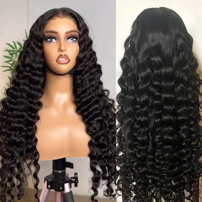 210 Density Deep Wave Human Hair Wigs 13x4 Transparent Lace Front Deep Curly Wigs Pre Plucked Virgin Raw Real Human Hair Wigs