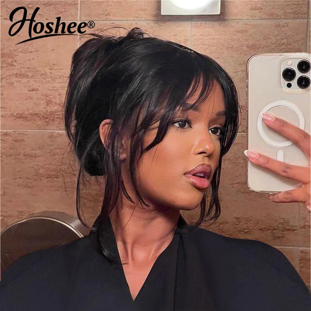 Wear And Go Wig With Layered Bang Glueless Ready To Wear Straight 13x4 Lace Human Hair Wigs For Women 4x4 Lace Closure Wig 250%
