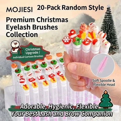 20-Pack Christmas Women Micro Spoolies Ultra-Fine Eyelash & Eyebrow Brushes Lash Extension Wand Comb Makeup Brushes Eyebrow Comb