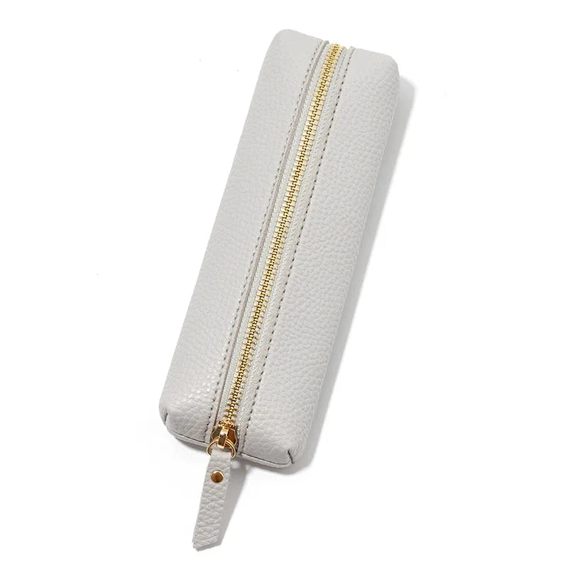 Travel Luxury PU Leather Engrave Name Cosmetic Bag Zipper Fashion Small Make Up Bag Business Pen Pouch Versatile Storage Bags