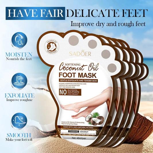 SADOER Coconut Foot Mask Moisturizing Whitening Foot Peeling Mask Anti-aging Exfoliating Feet Pedicure Exfoliant Feet Skin Care