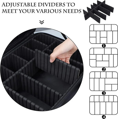 Large capacity travel makeup case, portable artist organizer with adjustable dividers and shoulder strap for toiletries jewelry