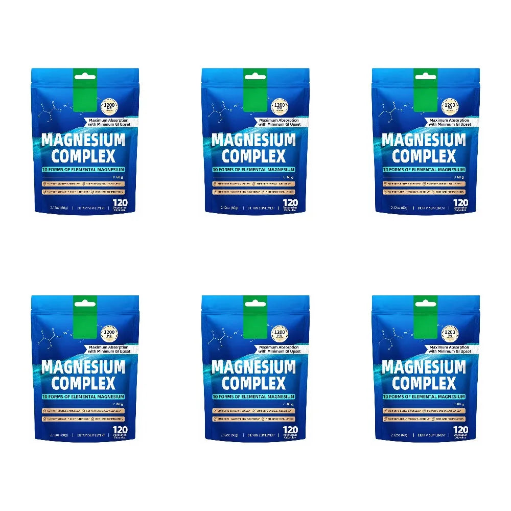 Magnesium Complex Capsules,Bone, Muscle, Heart Health,Restful Sleep,10 Forms of Elemental Magnesium for Absorption,120 Capsules