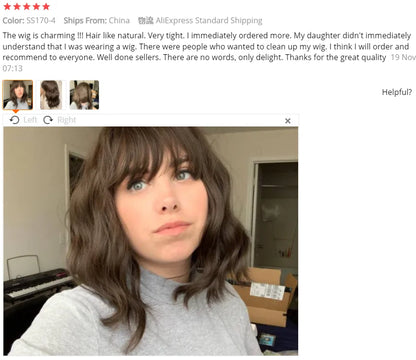 Short Bob Synthetic Wig Ombre Brown Wavy Hair Wigs With Bangs for Black Women Medium Cosplay Daily Natural Hair Heat Resistant