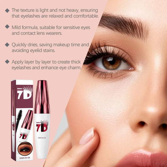 7D Black Mascara for Multi-Dimensional Volume Silk Fiber Lash Extension Waterproof Smudge-proof Long Lasting Eye Makeup Cosmetic