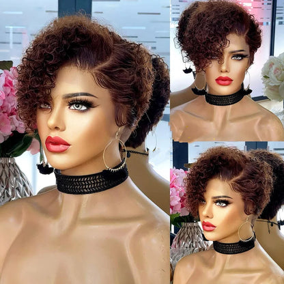 Short Bob Wig Pixie Cut Wig Curly Human Hair Wigs For Women 13x6x1 Lace Front Brazilian Deep Wave Lace Wig Preplucked Hairline